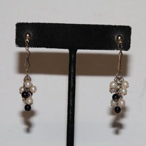 🖤✨ Vintage Gold, Pearl & Black Dangling Post Earrings · 1.75" · elegant retro